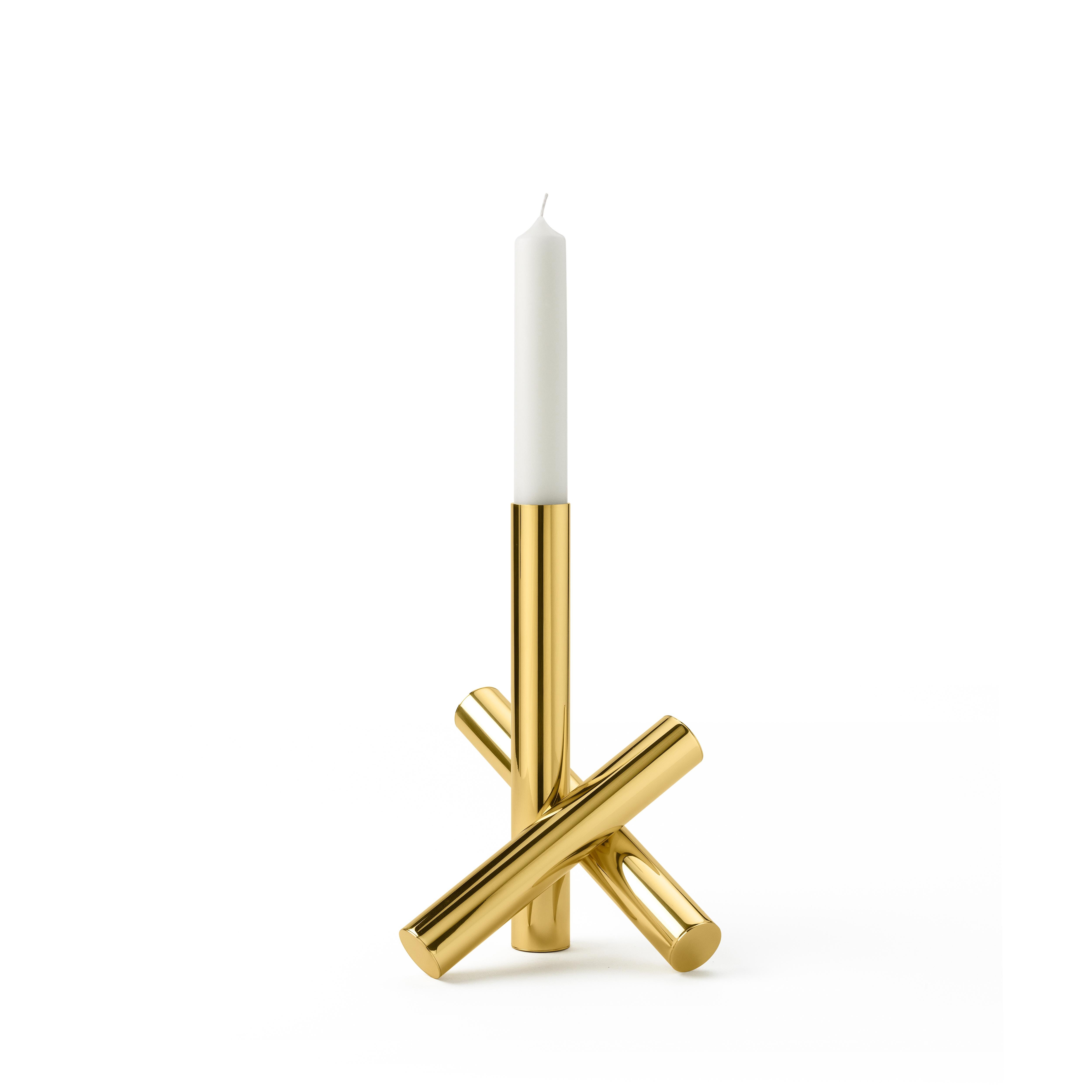Modern Ghidini 1961 Sticks Candleholder in Polished Brass by Campana Brothers For Sale
