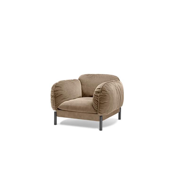 Modern Ghidini 1961 Tarantino Armchair in Beige Cord Fabric with Brass by L. Bozzoli For Sale
