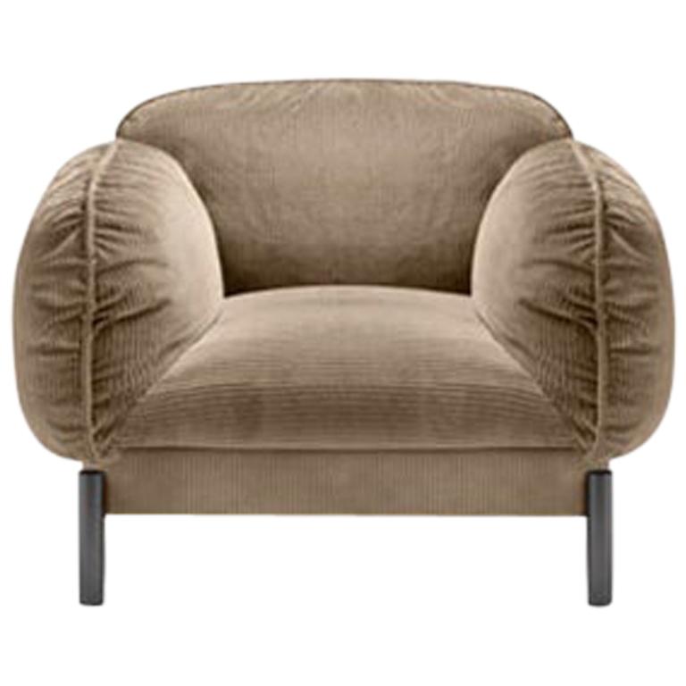 Ghidini 1961 Tarantino Armchair in Beige Cord Fabric with Brass by L. Bozzoli For Sale
