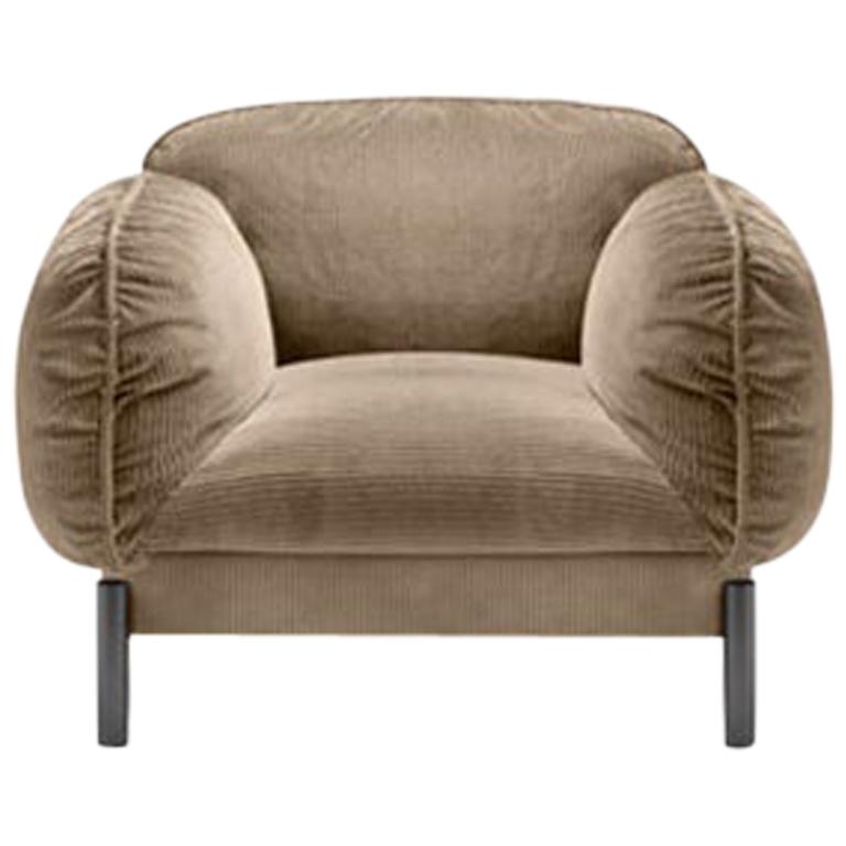 Ghidini 1961 Tarantino Armchair in Beige Cord Fabric with Brass by L. Bozzoli