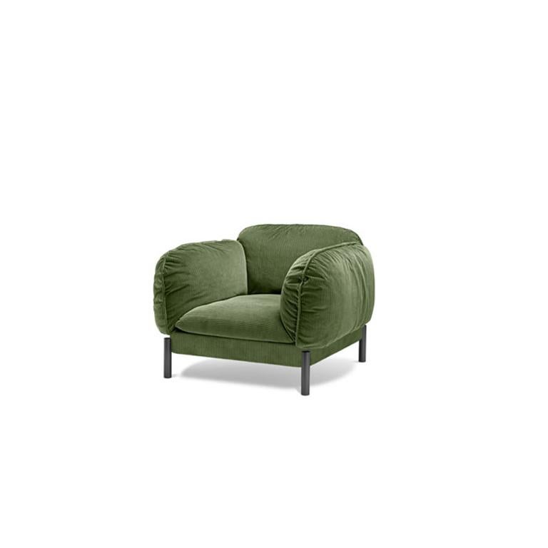 Modern Ghidini 1961 Tarantino Armchair in Green Cord Fabric with Brass by L. Bozzoli For Sale