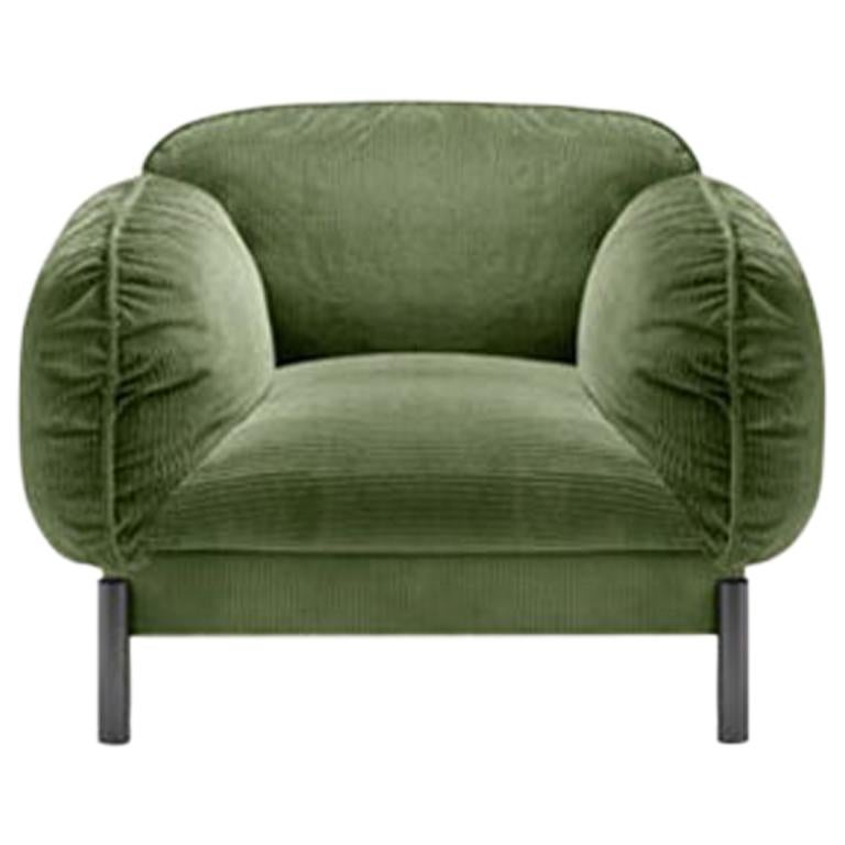 Ghidini 1961 Tarantino Armchair in Green Cord Fabric with Brass by L. Bozzoli For Sale