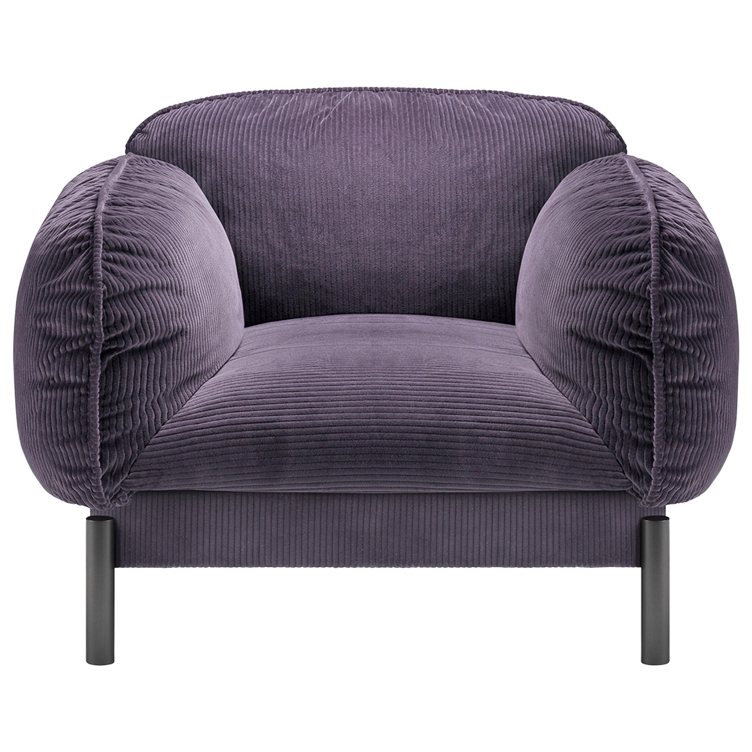 Ghidini 1961 Tarantino Armchair in Purple Cord Fabric with Brass by L. Bozzoli For Sale