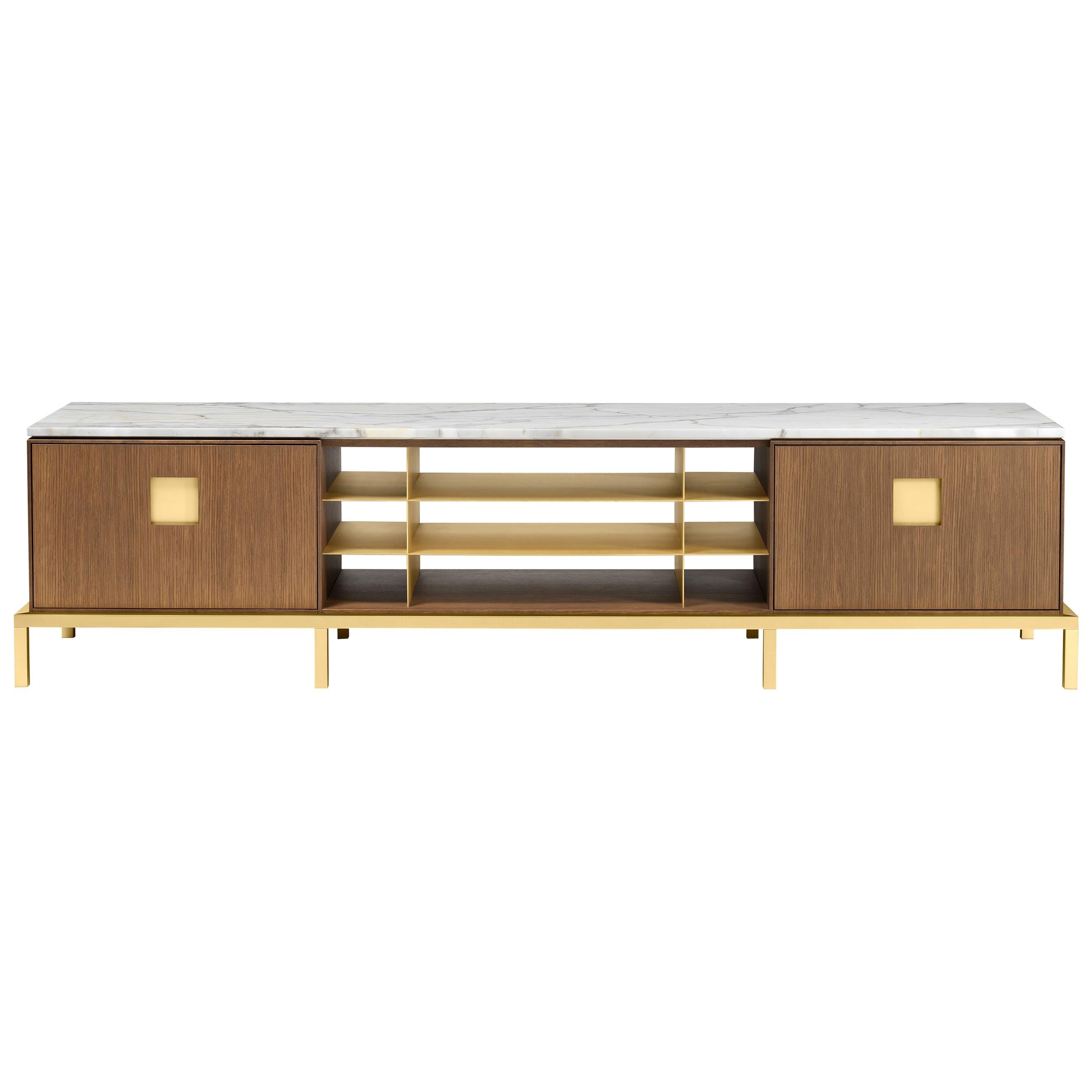 Ghidini 1961 Zuan Living Cabinet in Oak and Calacatta Marble by P.Rizzatto