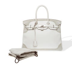 "Ghillies" Hermes Birkin 35 in White and Pearl Grey Swift leather, PHW