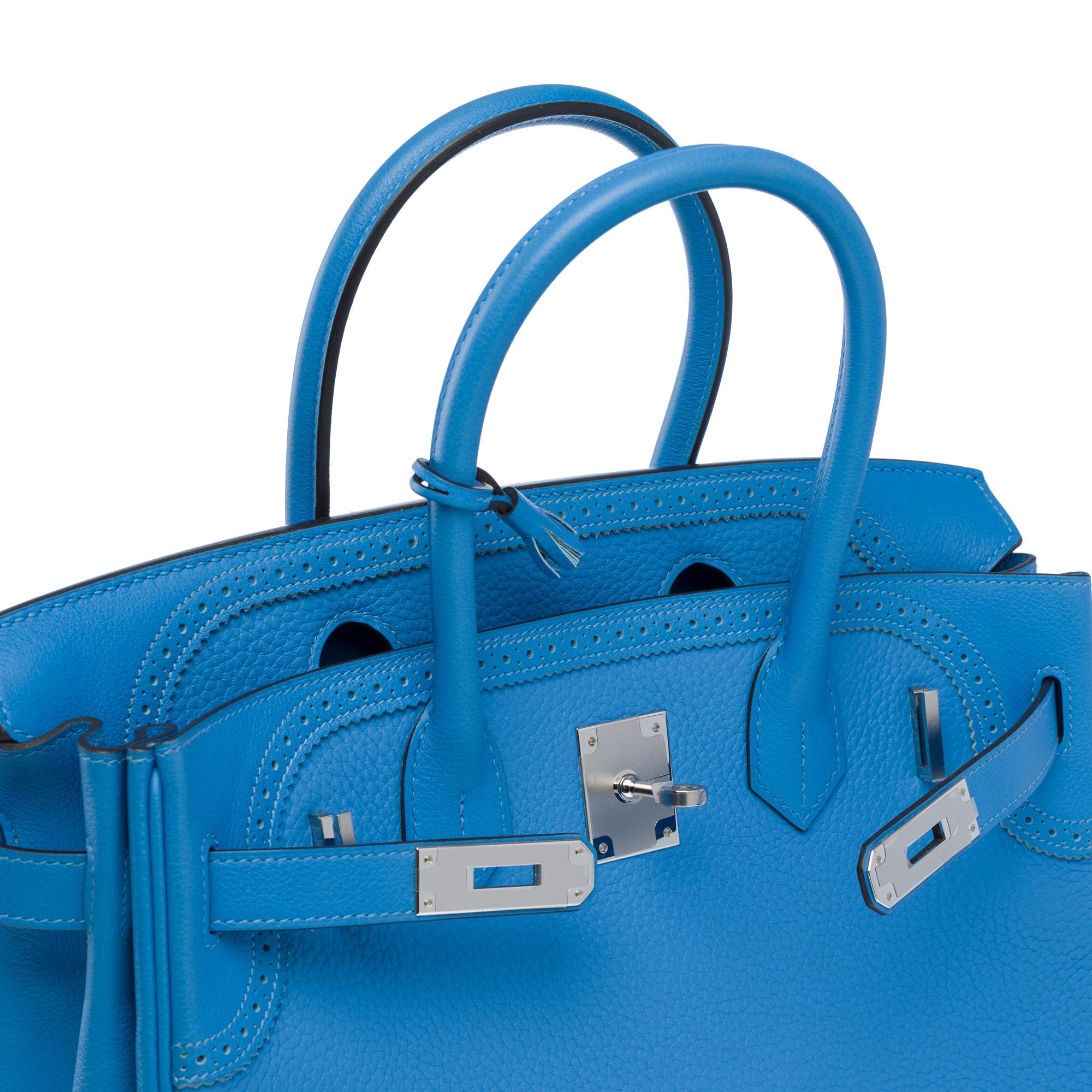 Ghillies Limited Edition Hermes Birkin 30 handbag in Paradis Blue leather, PHW For Sale 2