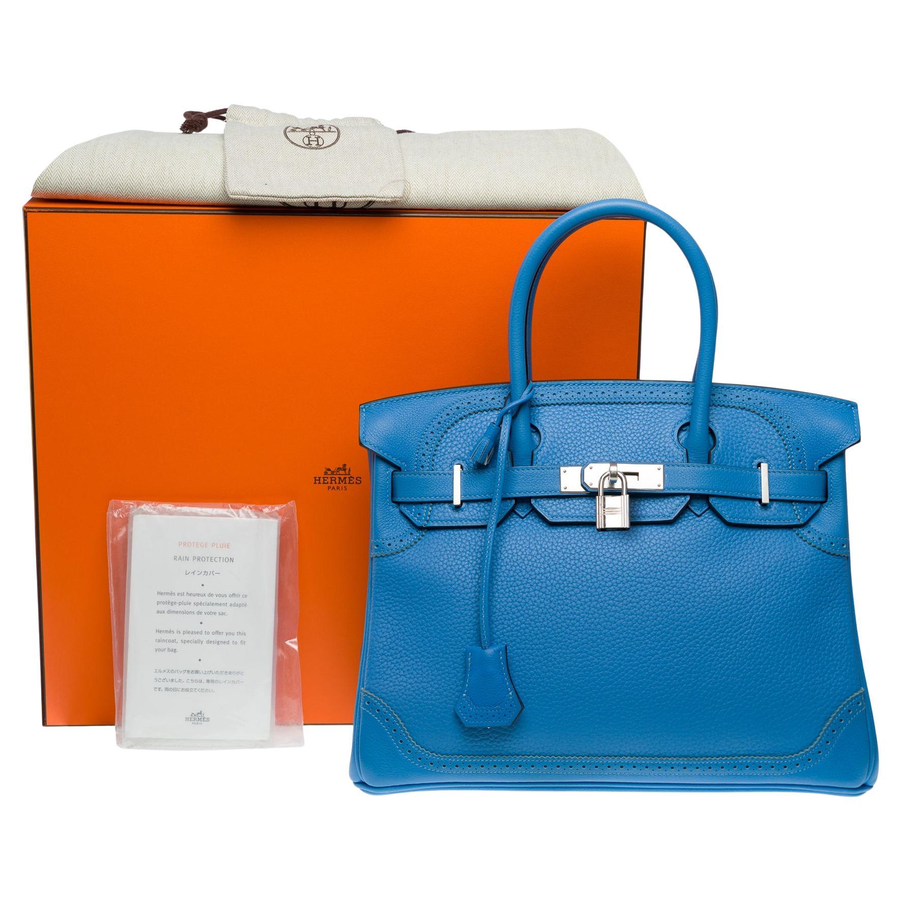 Ghillies Limited Edition Hermes Birkin 30 handbag in Paradis Blue leather, PHW For Sale