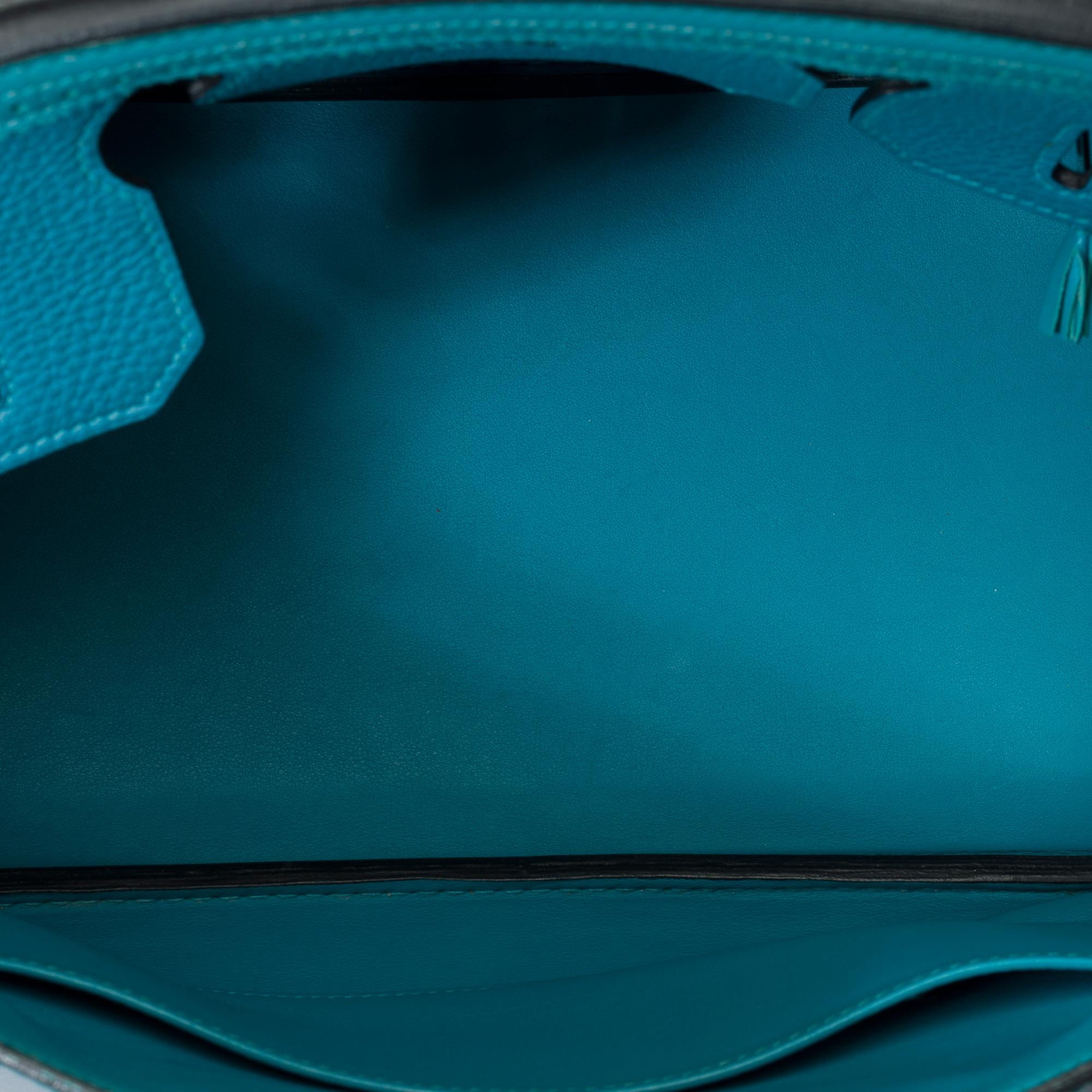 Ghillies Limited Edition Hermes Birkin 30 handbag in Turquoise Blue leather, SHW For Sale 6