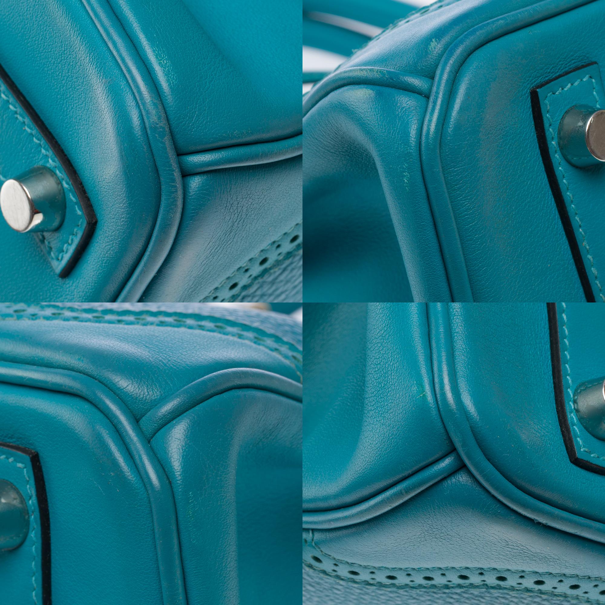 Sac à main Hermès Birkin 30 édition limitée en cuir bleu turquoise, SHW en vente 8