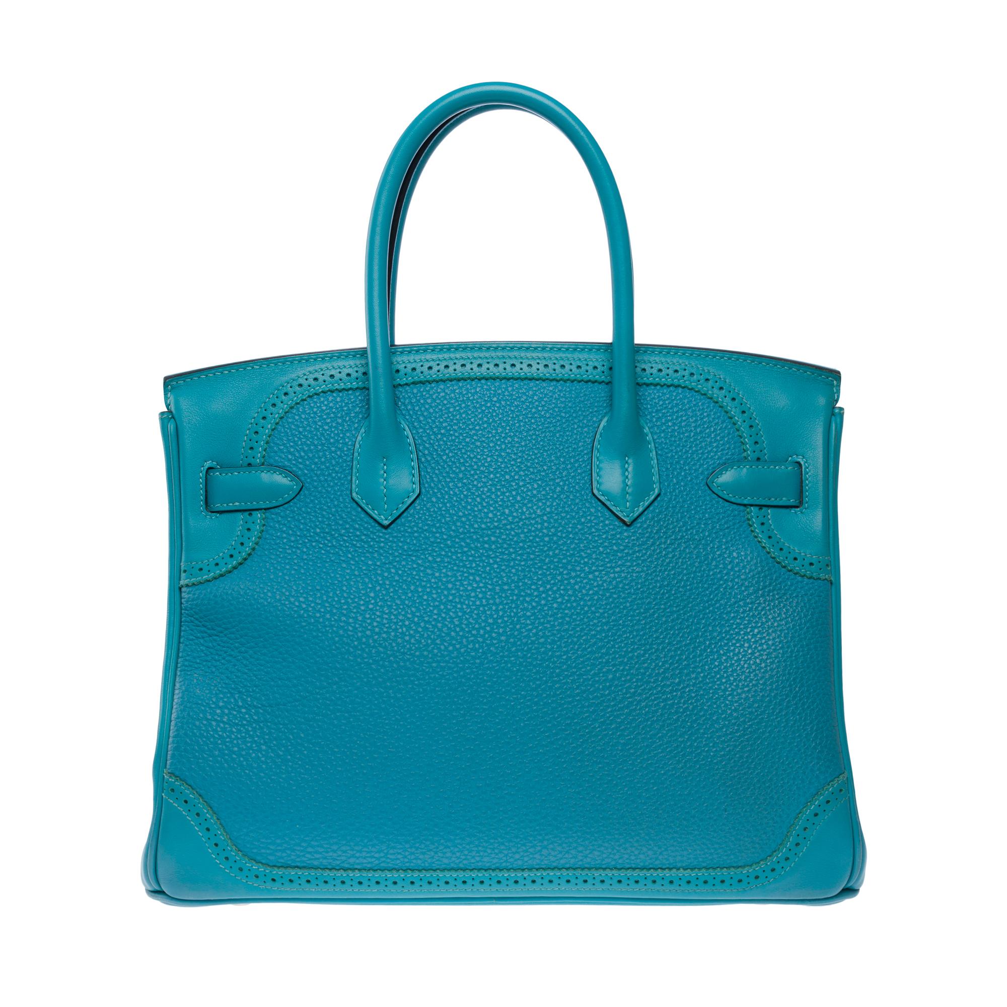 Women's Ghillies Limited Edition Hermes Birkin 30 handbag in Turquoise Blue leather, SHW For Sale