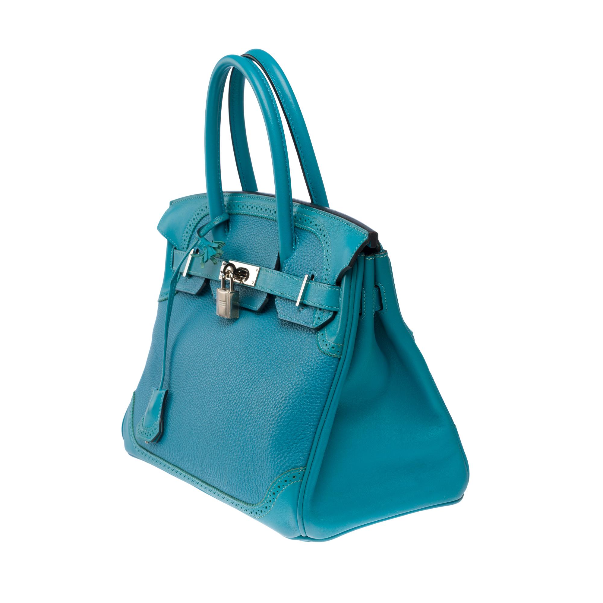 Ghillies Limited Edition Hermes Birkin 30 handbag in Turquoise Blue leather, SHW For Sale 1