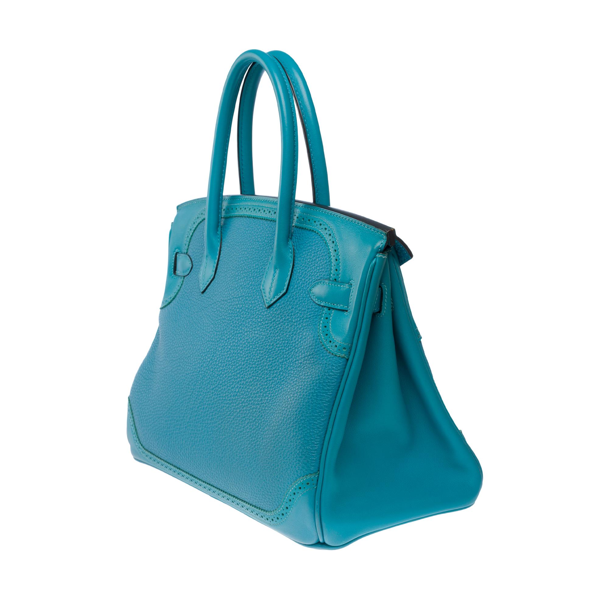 Ghillies Limited Edition Hermes Birkin 30 handbag in Turquoise Blue leather, SHW For Sale 2