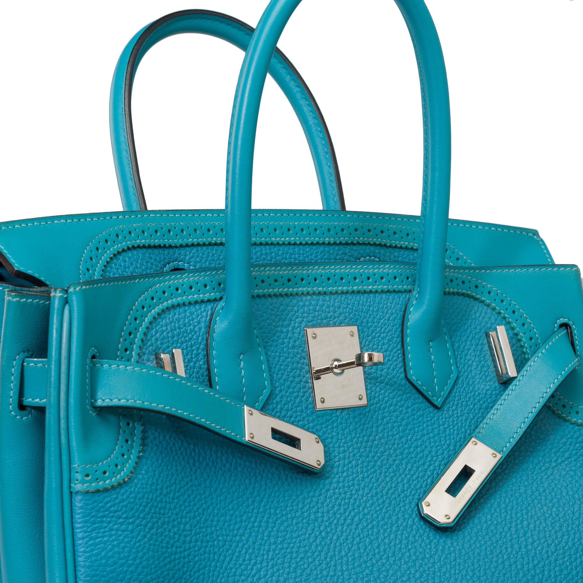 Sac à main Hermès Birkin 30 édition limitée en cuir bleu turquoise, SHW en vente 2