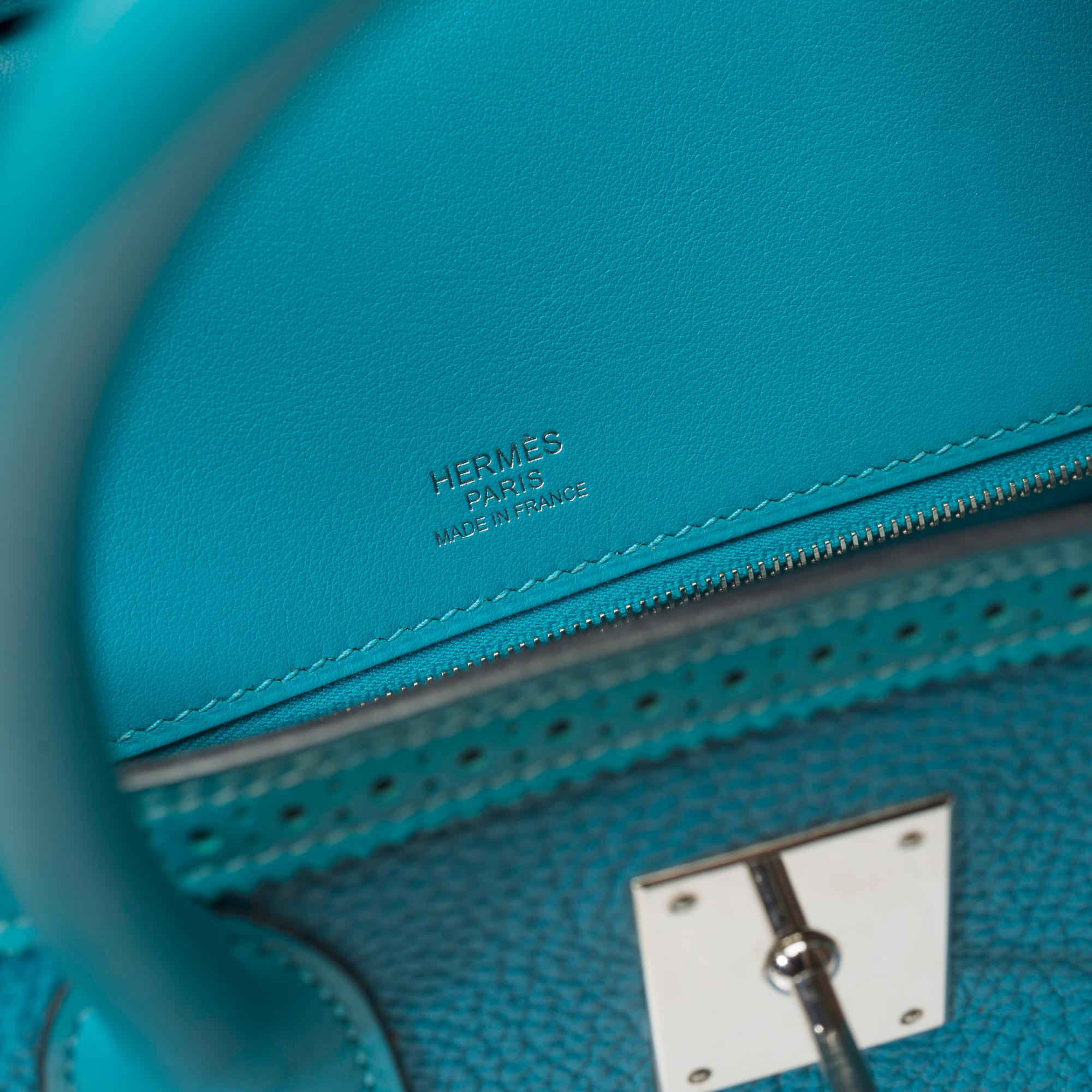 Sac à main Hermès Birkin 30 édition limitée en cuir bleu turquoise, SHW en vente 3