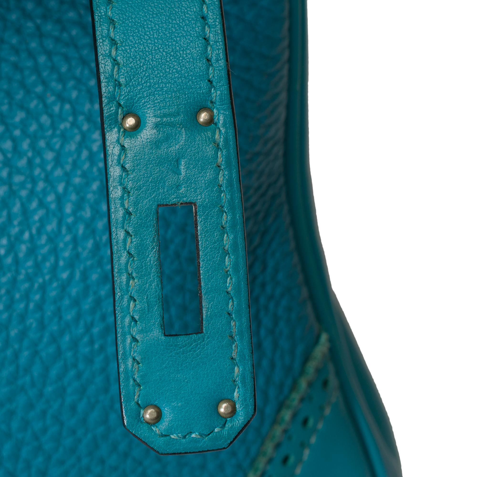 Sac à main Hermès Birkin 30 édition limitée en cuir bleu turquoise, SHW en vente 4