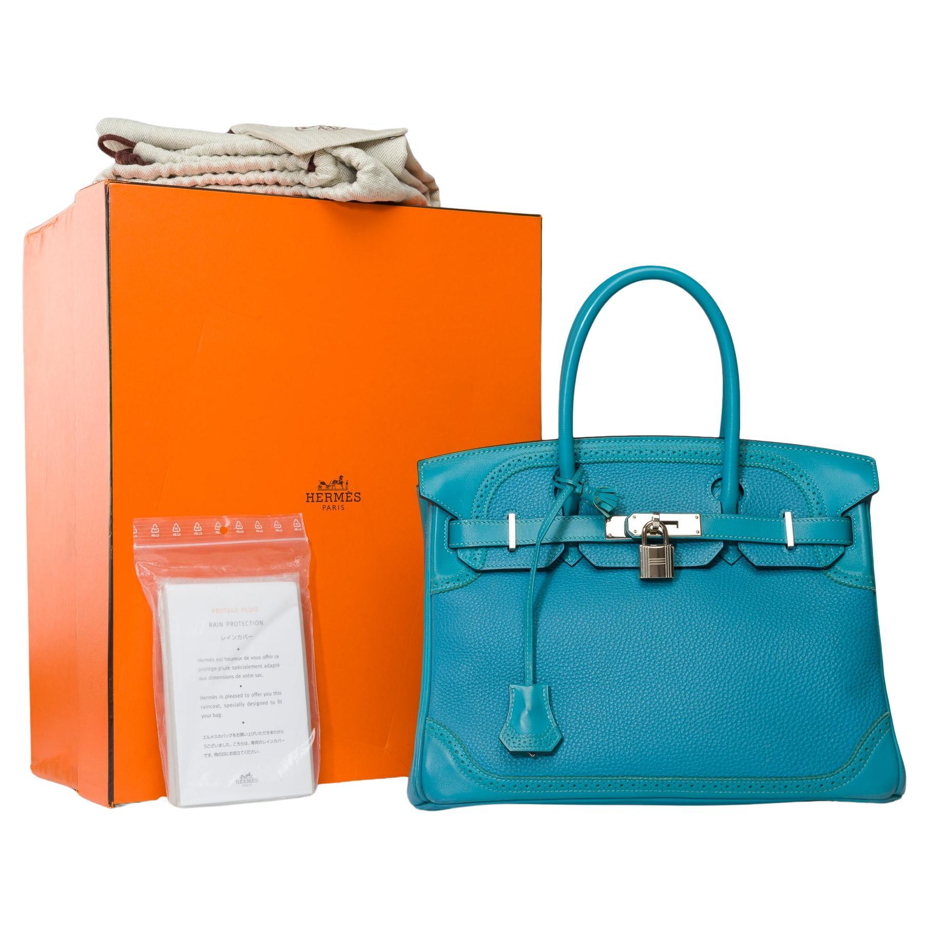 Ghillies Limited Edition Hermes Birkin 30 handbag in Turquoise Blue leather, SHW For Sale