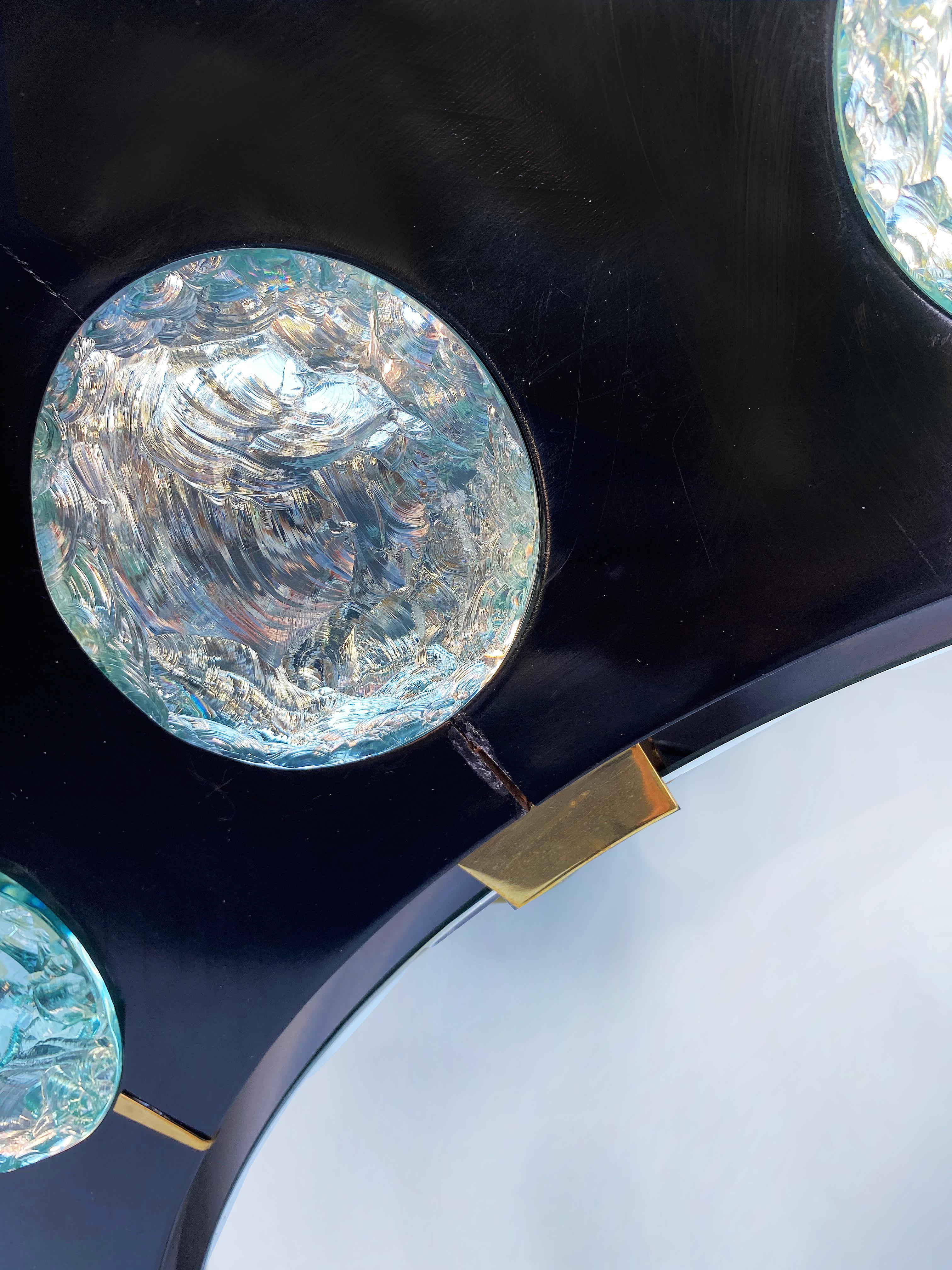 Ebonized Ghiro Studio 'Italy' Circular Wall Mirror with Art Glass Embellishments