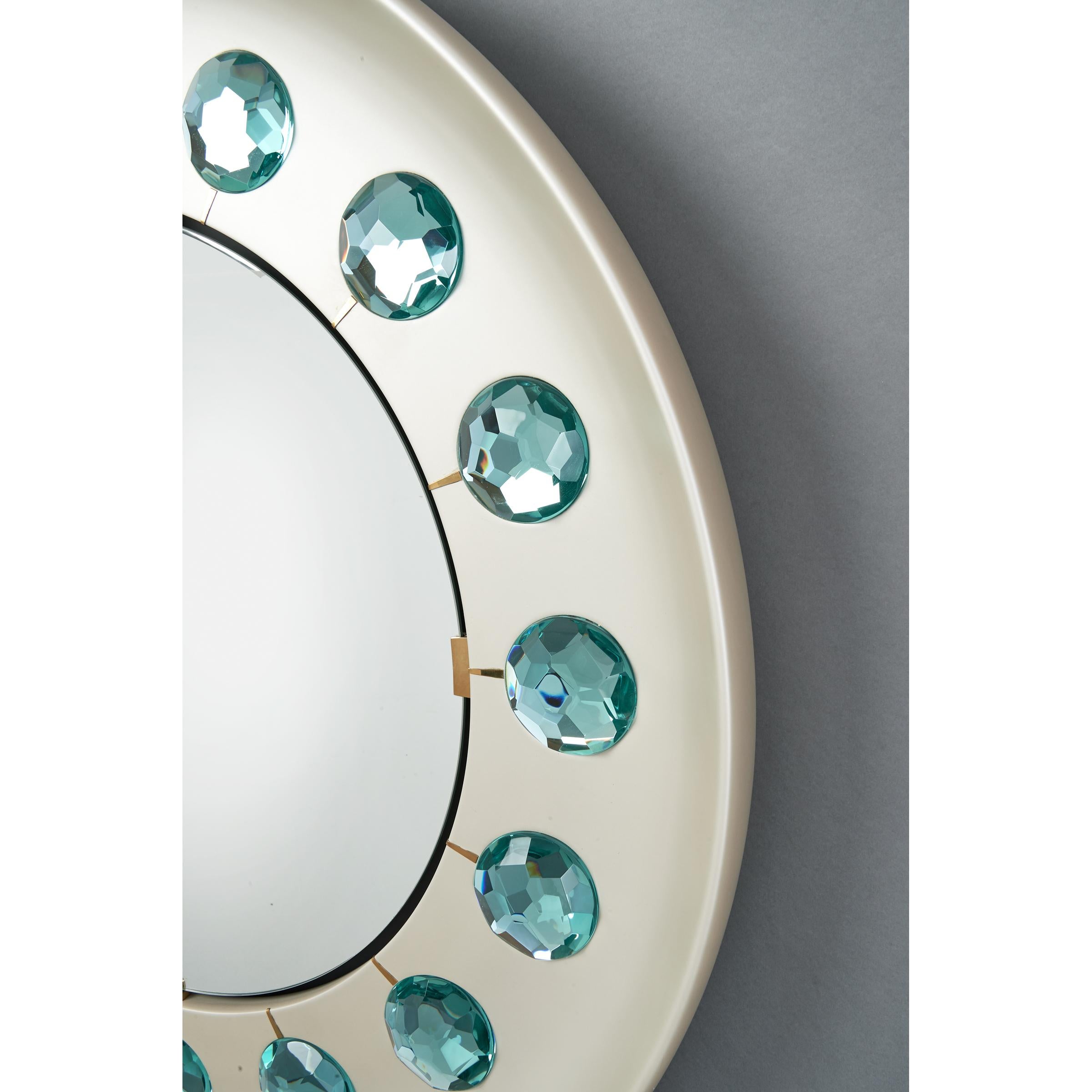 Enameled Ghiro Studio Mirror with Faceted Diamond Cut Glass, Italy, 2019
