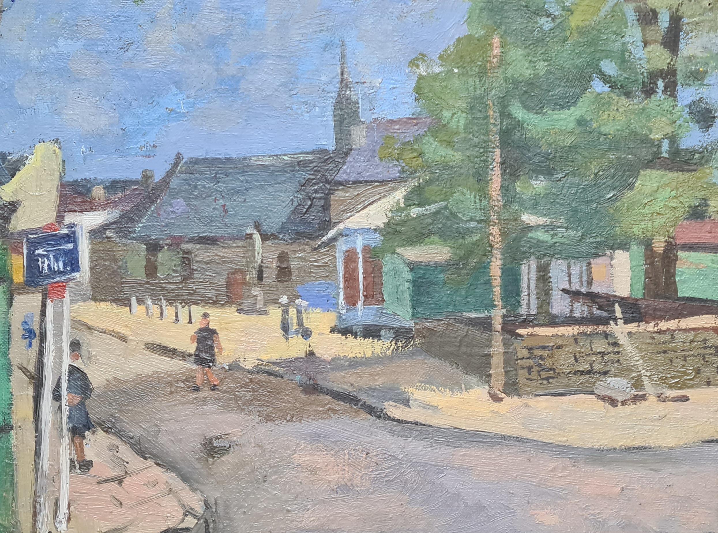 The French Village, Mid Century Villagescape - Painting by Ghislaine de Fiquelmont