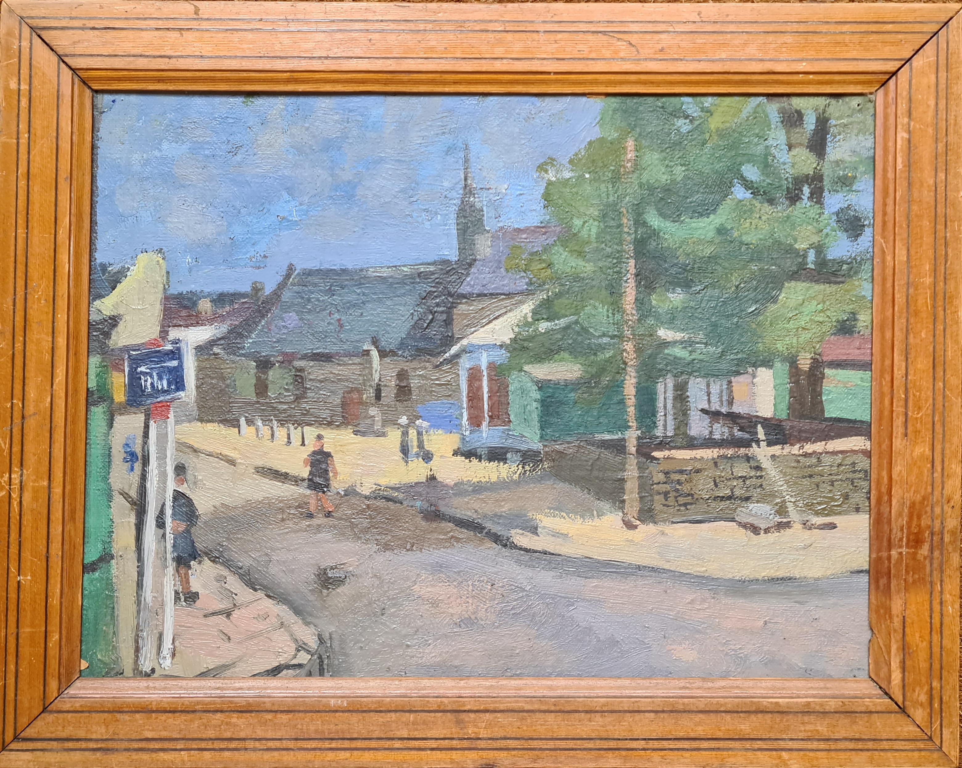 Ghislaine de Fiquelmont Landscape Painting - The French Village, Mid Century Villagescape
