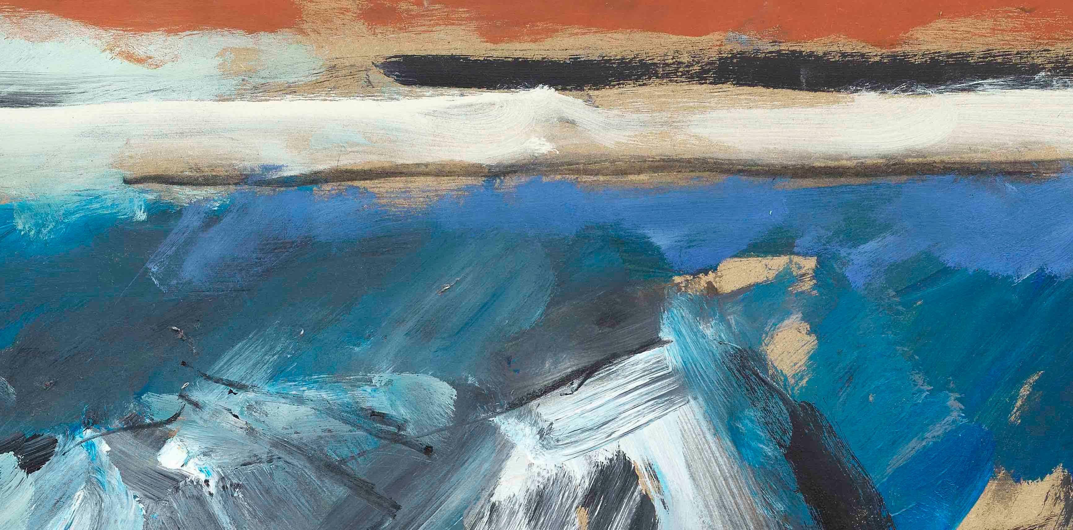 'Siesta pomeridiana' Quadro astratto contemporaneo di donna che dorme. Rosso e blu - Painting di Ghislaine Howard