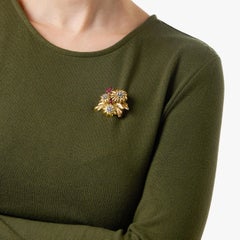 Ghiso Paris diamond ruby 18K yellow gold brooch