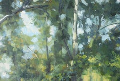 Sidewalk Along the Park - Landscape in Oil on Canvas