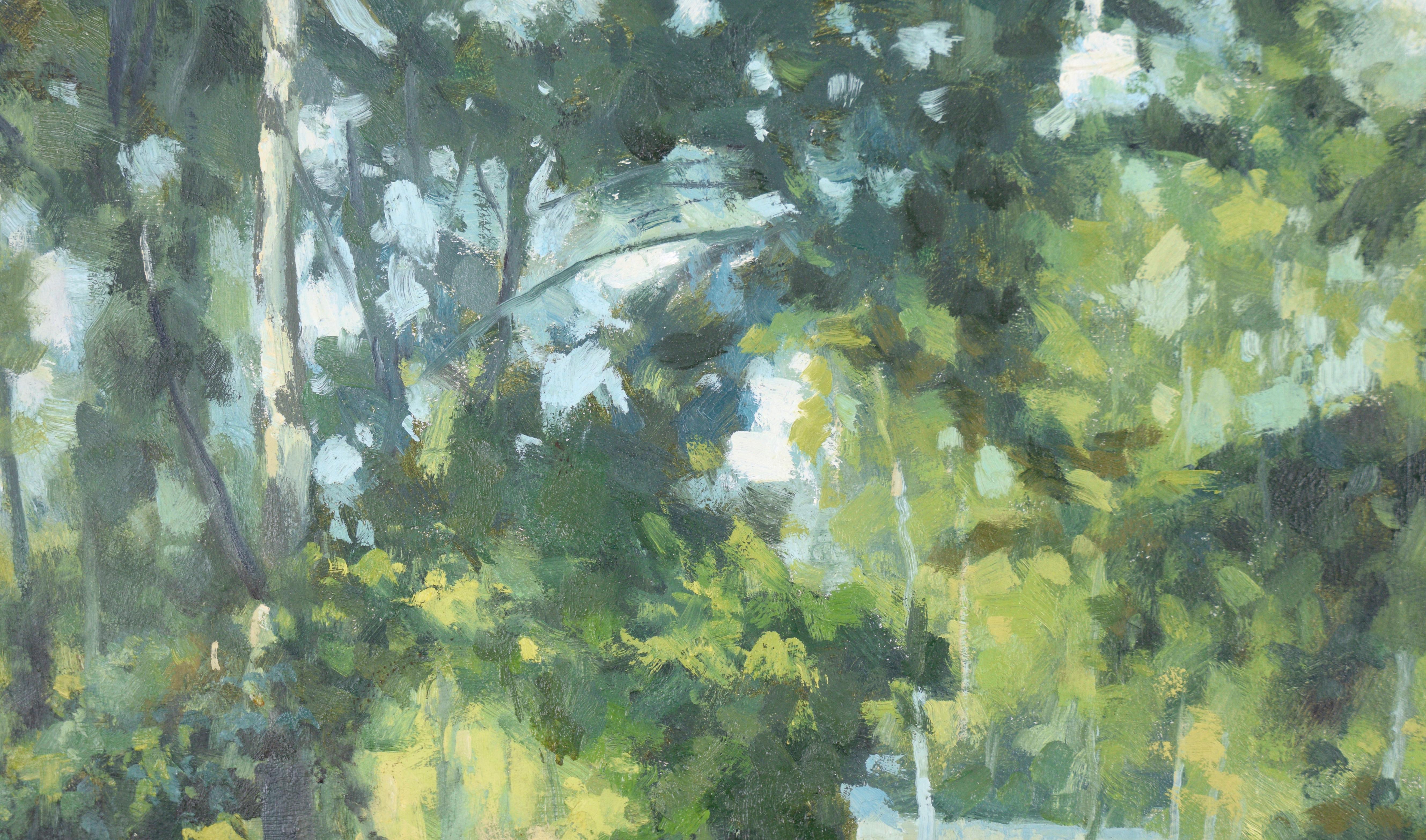 Acera del Parque - Paisaje al óleo sobre lienzo - Painting Contemporáneo de Gholam Yunessi