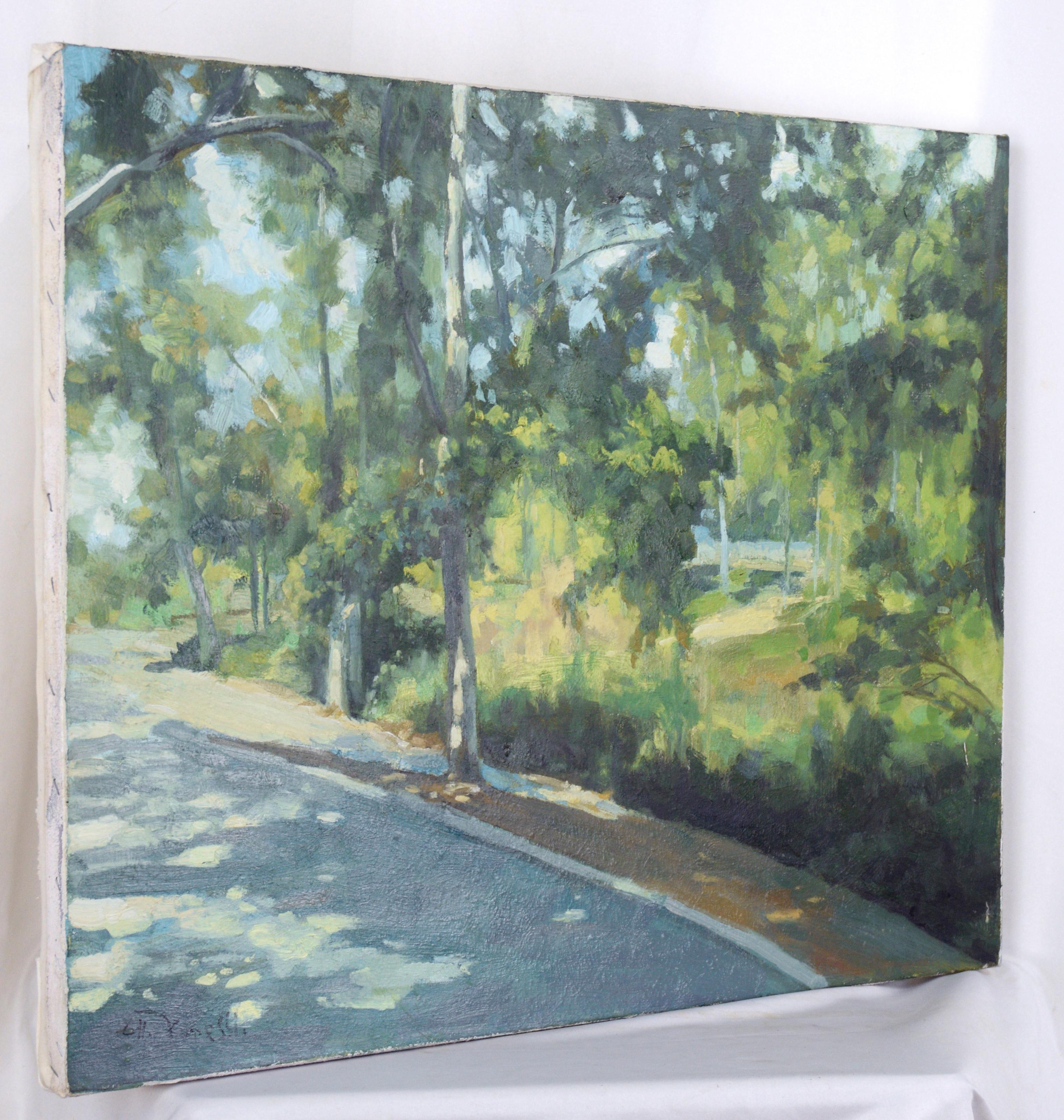 Sidewalk Along the Park - Landscape in Oil on Canvas For Sale 2