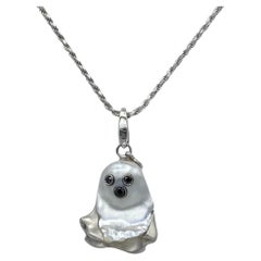 Ghost Australian Pearl Black Diamond 18Kt Gold Charm/Pendant Necklace Made in IT