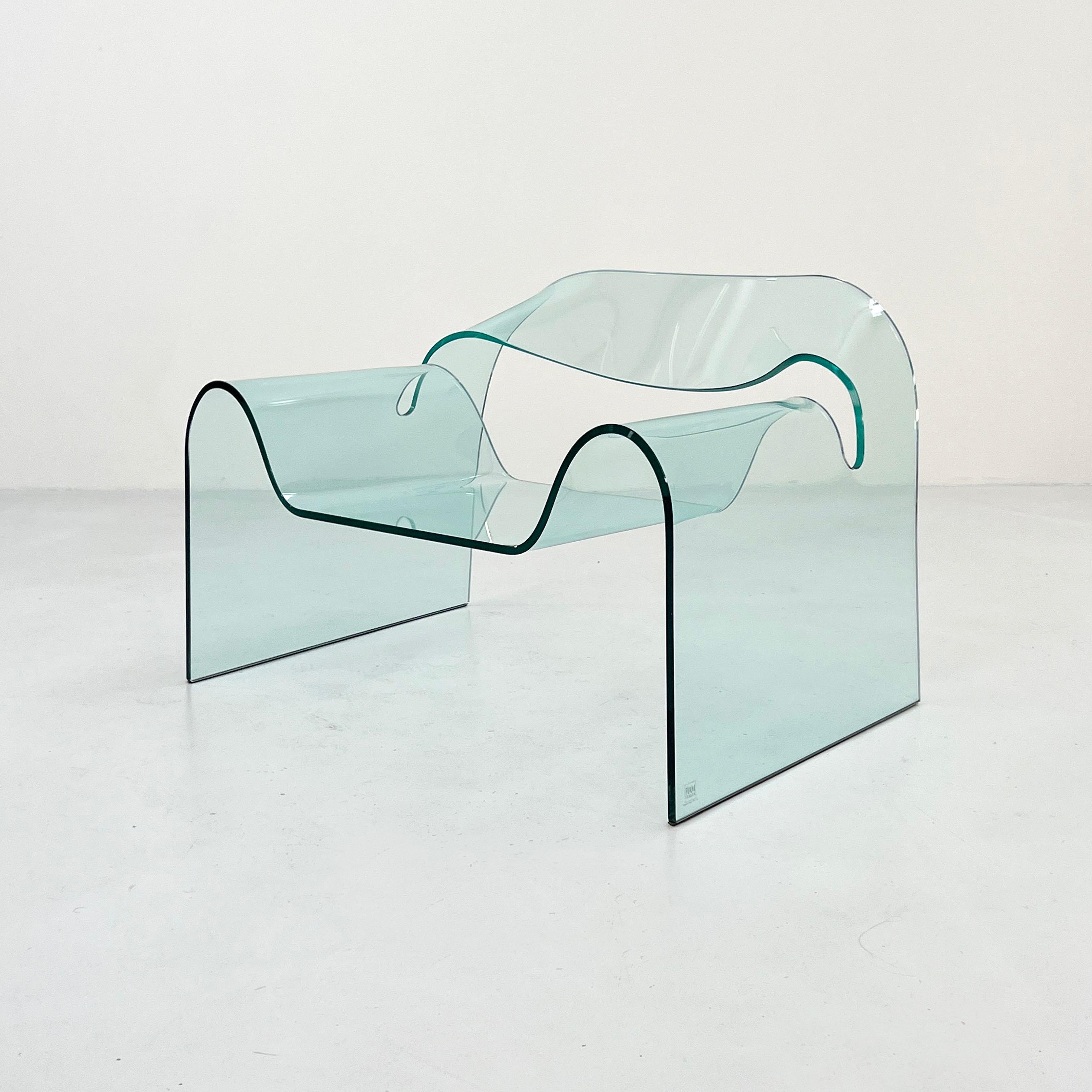 Designer - Cini Boeri
Producer - Fiam 
Model - Ghost Chair
Design Period - Nineties
Measurements - width 94 cm x depth 74 cm x height 62 cm x seat height 31 cm
Materials - glass
Color - clear
Light wear consistent with age and use.Condition - Good