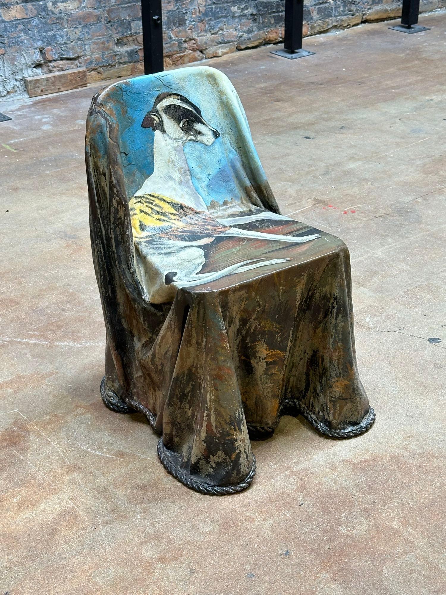 Mid-Century Modern Chaise à rideaux Ghost avec chien peint par Reginald Baxter, 1970 en vente