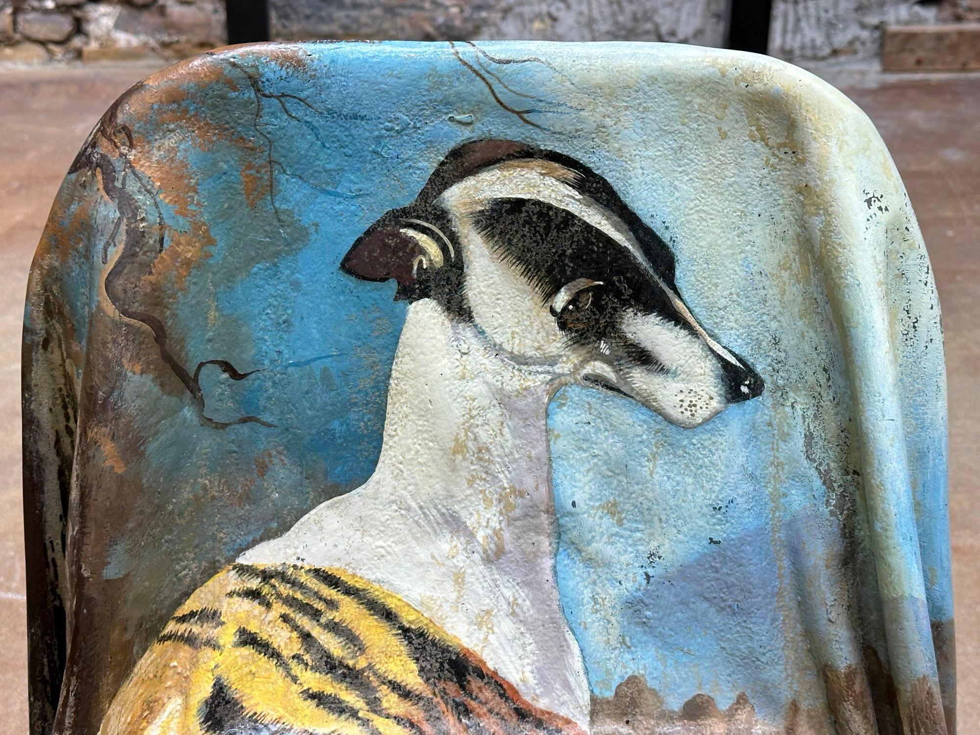 Fibre de verre Chaise à rideaux Ghost avec chien peint par Reginald Baxter, 1970 en vente