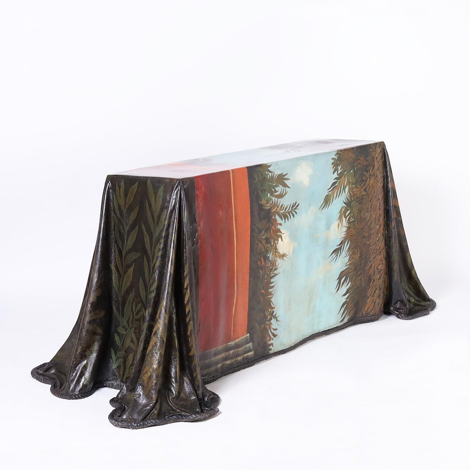 Canadian Ghost Drapery Console with Painted Leopard For Sale