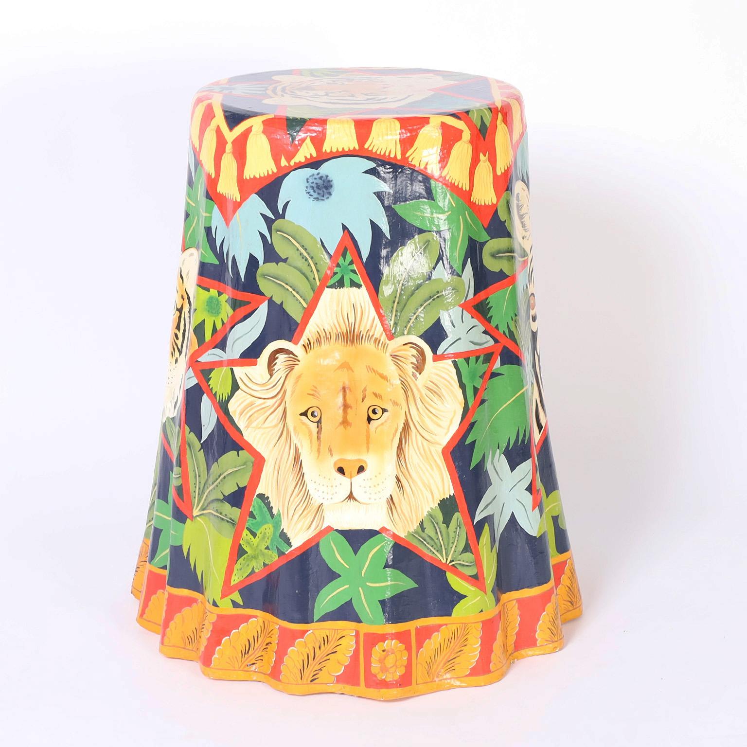 Mid-Century Modern Ghost Drapery Table or Stand Decorated with Animals For Sale