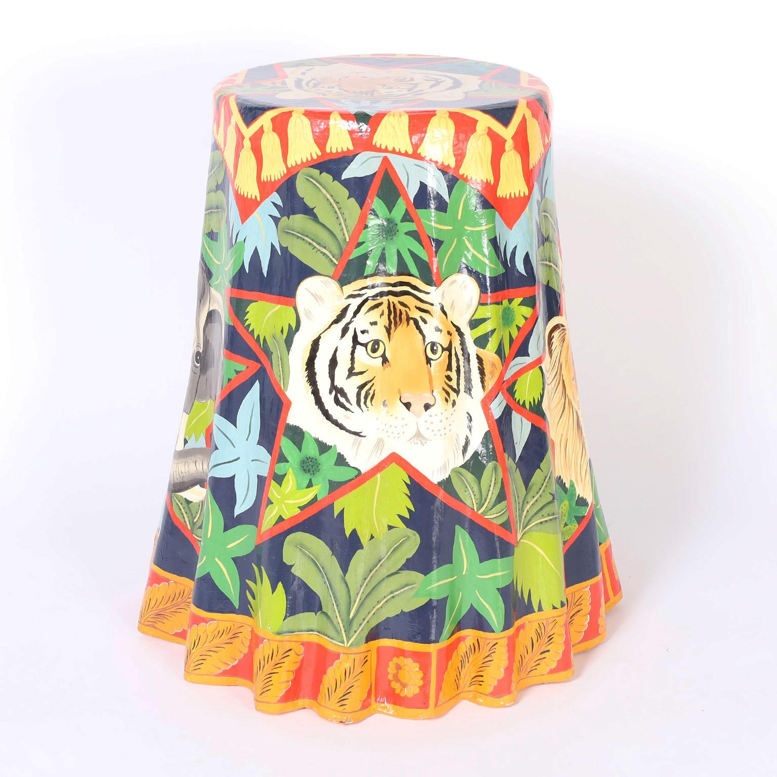 Thai Ghost Drapery Table or Stand Decorated with Animals