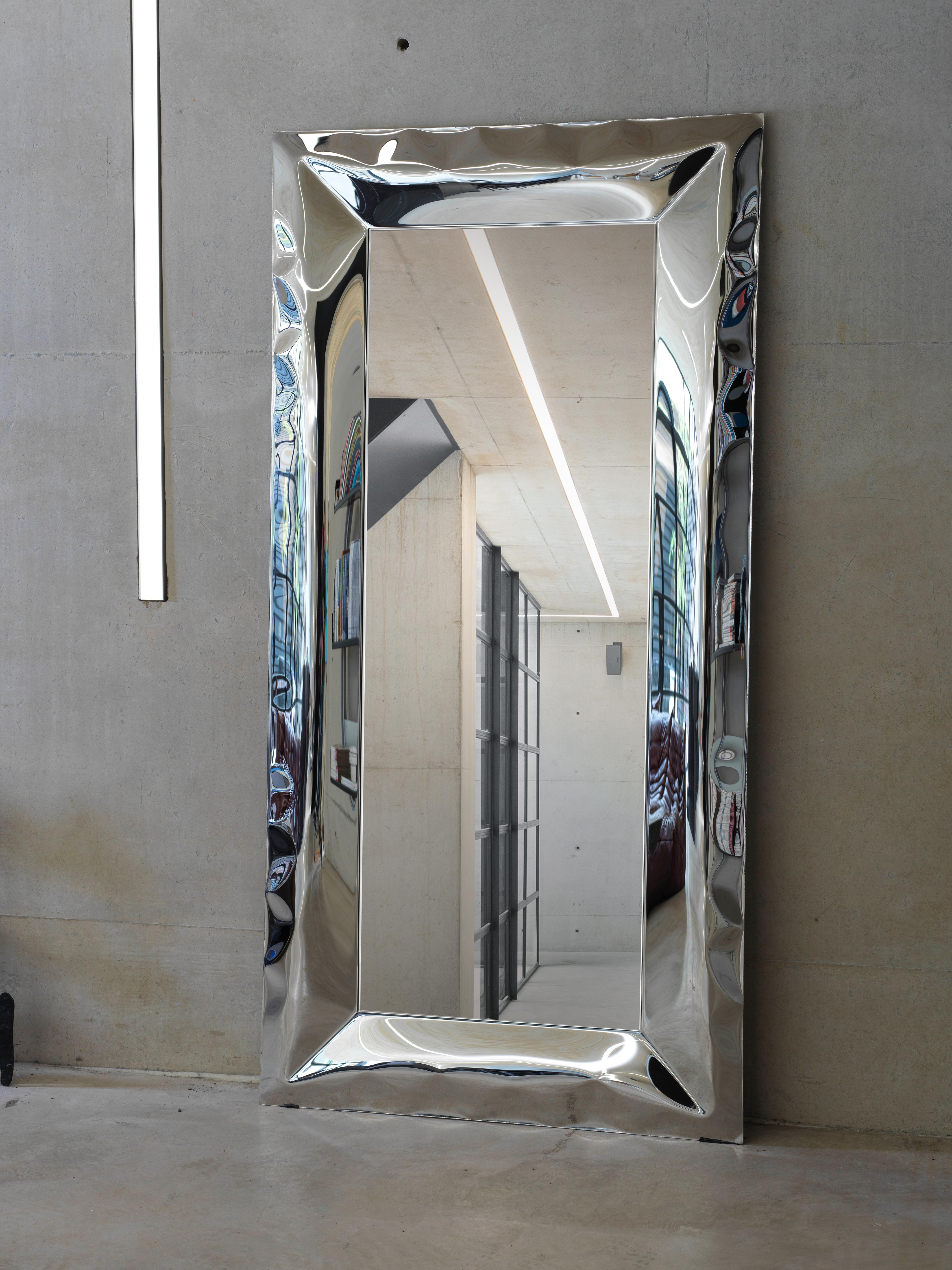Modern 'Ghost' inflated metal full length mirror, stainless steel and glass