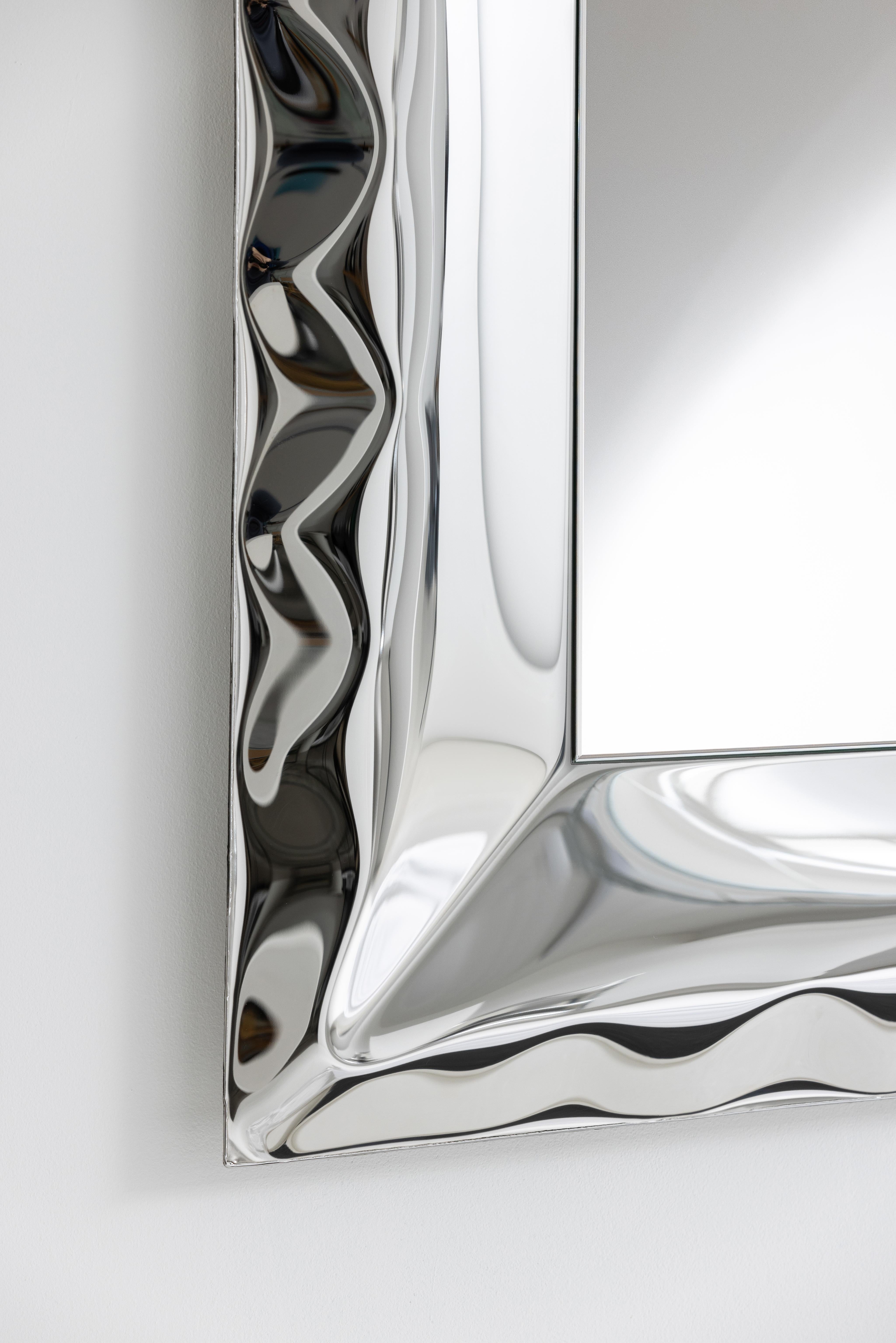 Polished 'Ghost' inflated metal full length mirror, stainless steel and glass