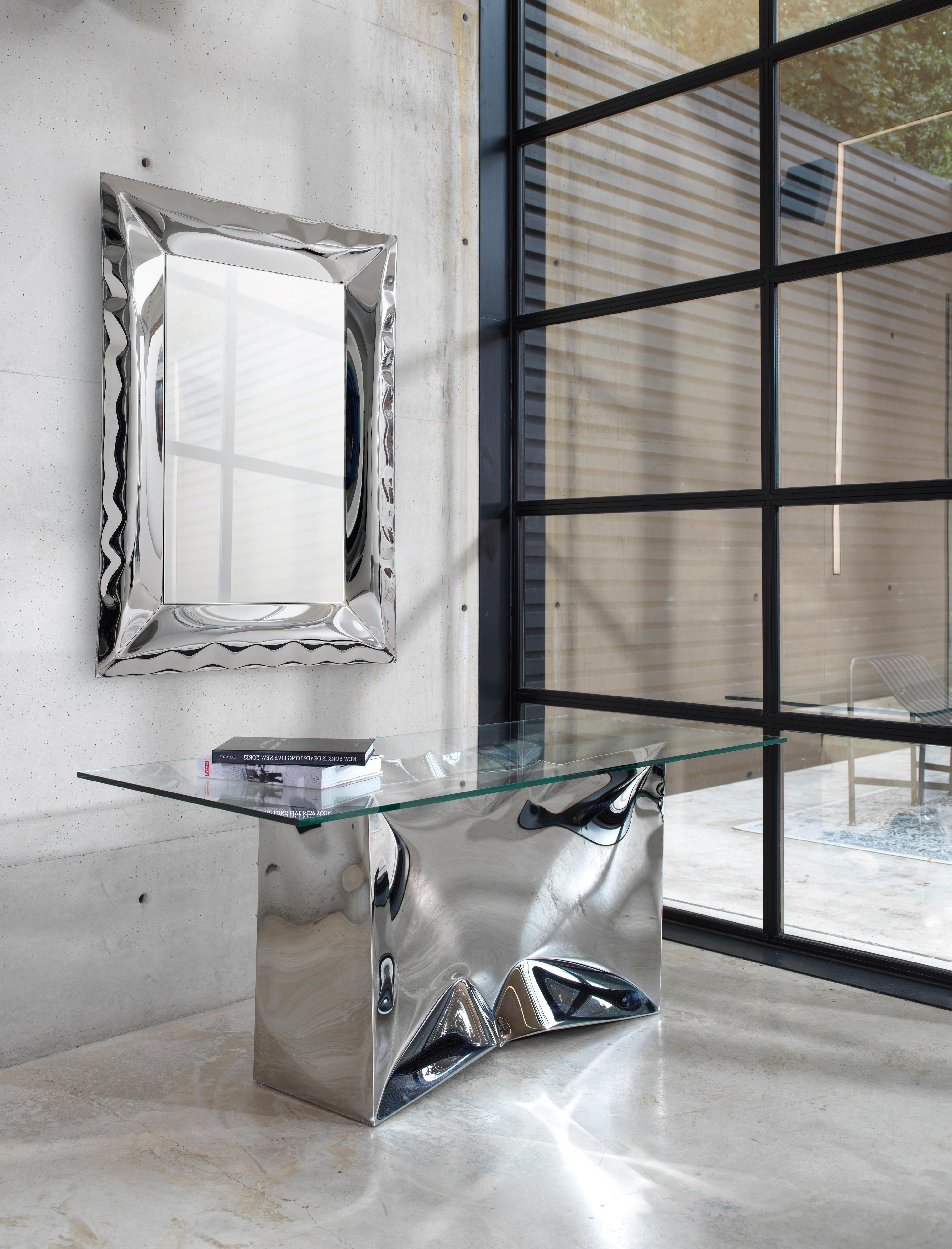 Modern 'Ghost' inflated metal medium mirror, stainless steel and glass