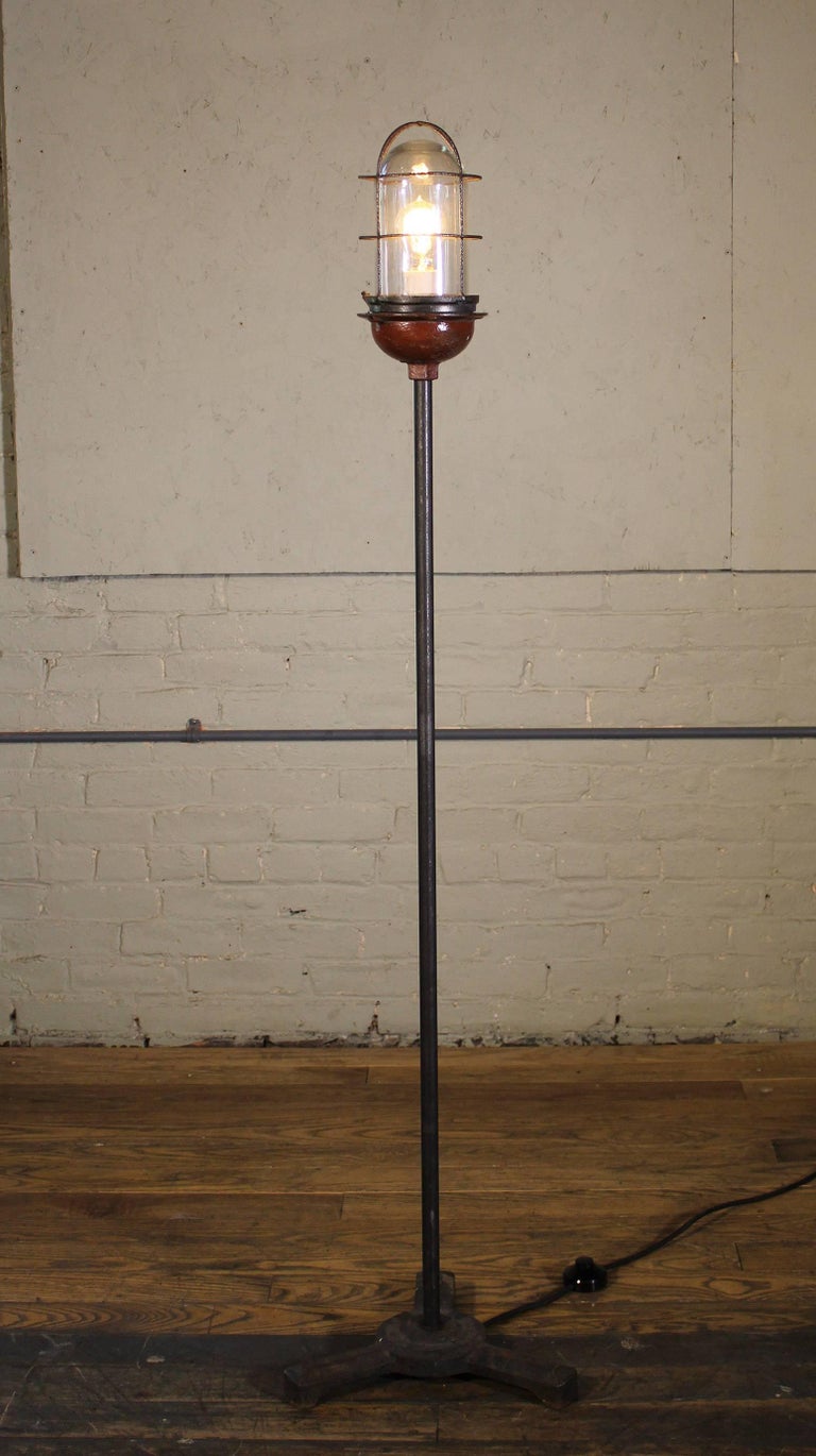 Ghost Light, Theater Stage Floor Lamp, Glass, Iron and Steel, Vintage