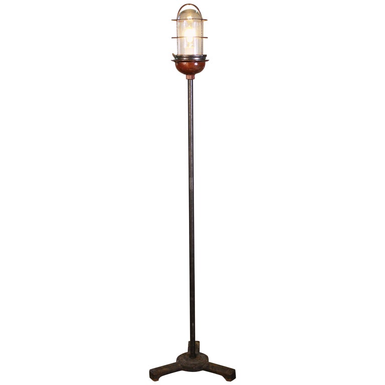 Ghost Light, Theater Stage Floor Lamp, Glass, Iron and Steel, Vintage