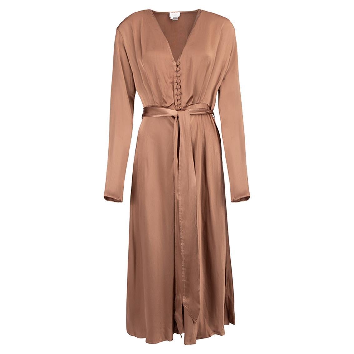 Ghost London Women's Brown Belted Long Sleeved Midi Dress For Sale