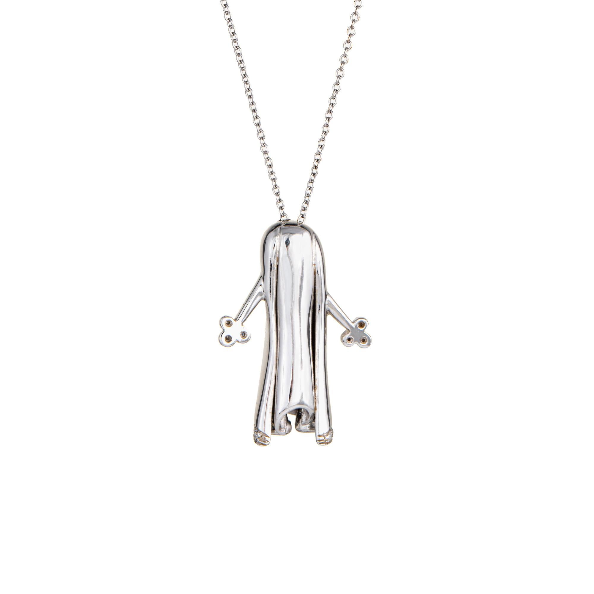 Contemporary Ghost Necklace Diamond 18k White Gold Estate Fine Unique Spooky Jewelry For Sale