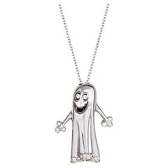Collar Fantasma Diamante 18k Oro Blanco Estate Fine Unique Spooky Jewelry