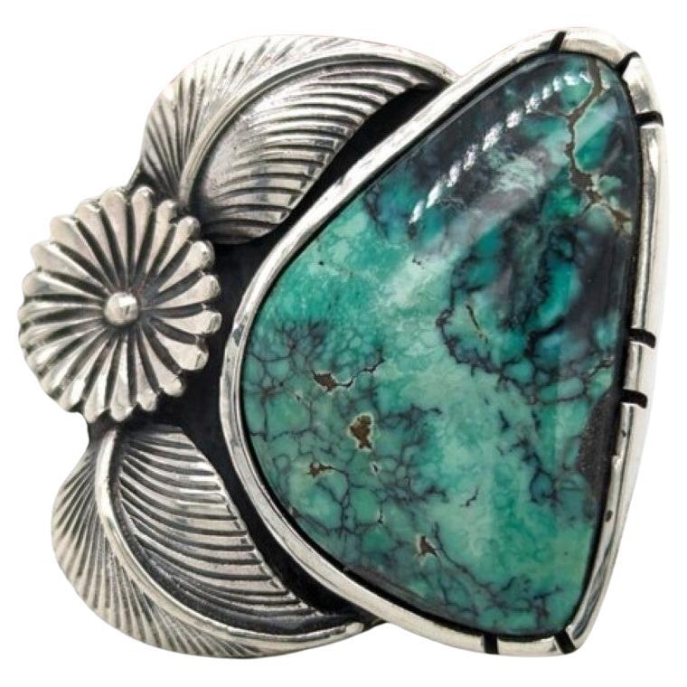 Ghost Run Ring: Sterling Silver 
Apache Turquoise by Rob Sherman