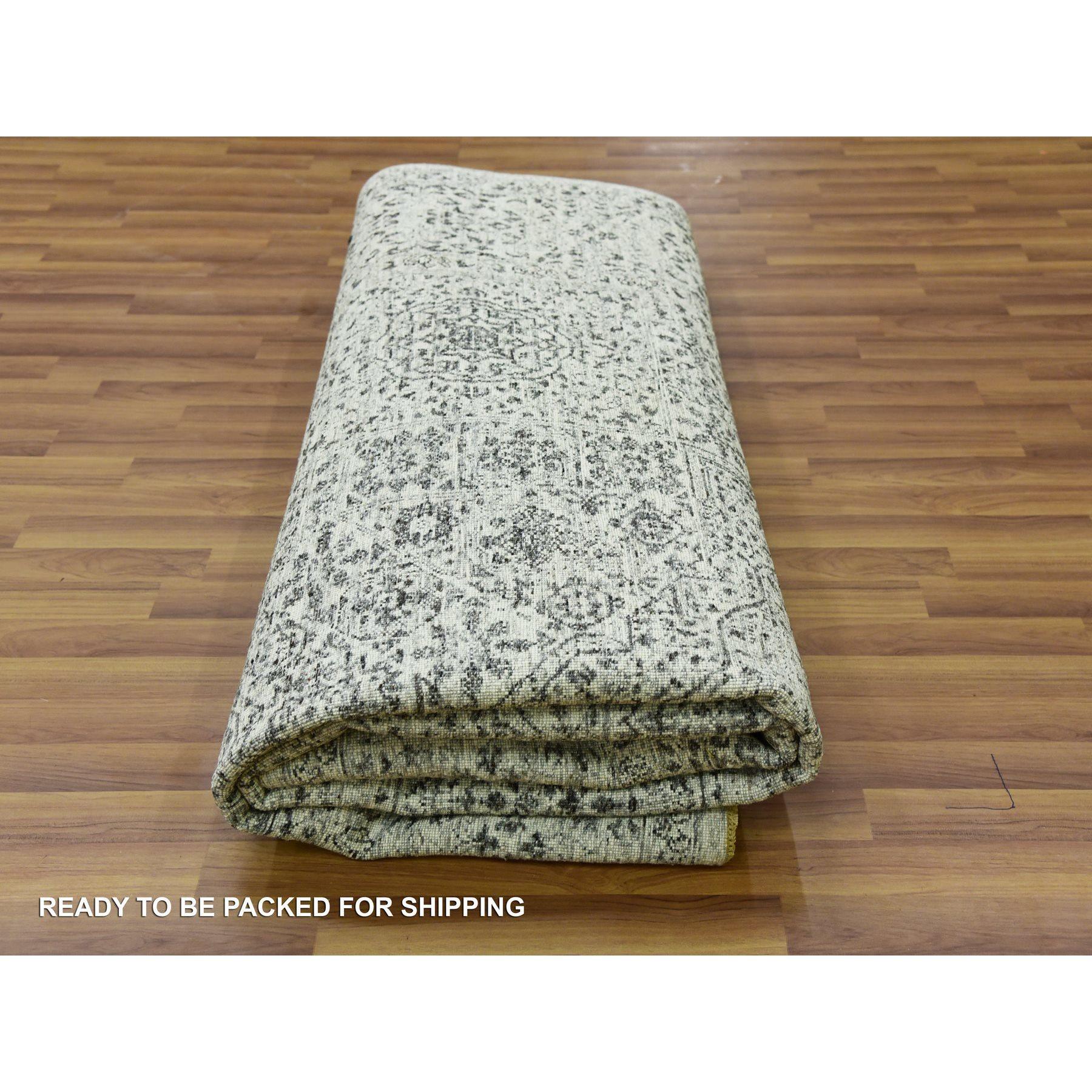 Ghost White Undyed 100% Wool Hand Knotted Mamluke Design Rugs 8'0