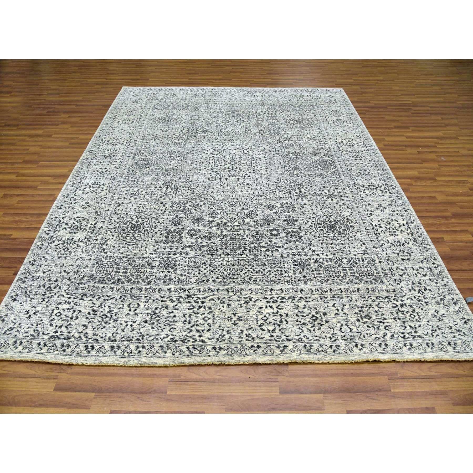 Medievale Ghost White Undyed 100% Wool Hand Knotted Mamluke Design Rugs 8'0