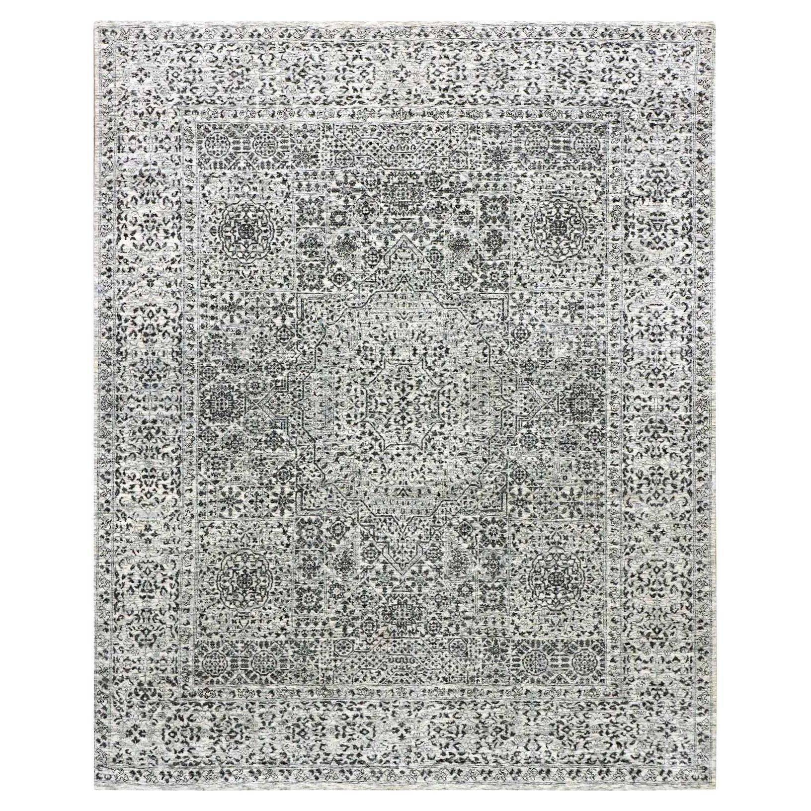 Ghost White Undyed 100% Wool Hand Knotted Mamluke Design Rugs 8'0" x 9'10" in vendita
