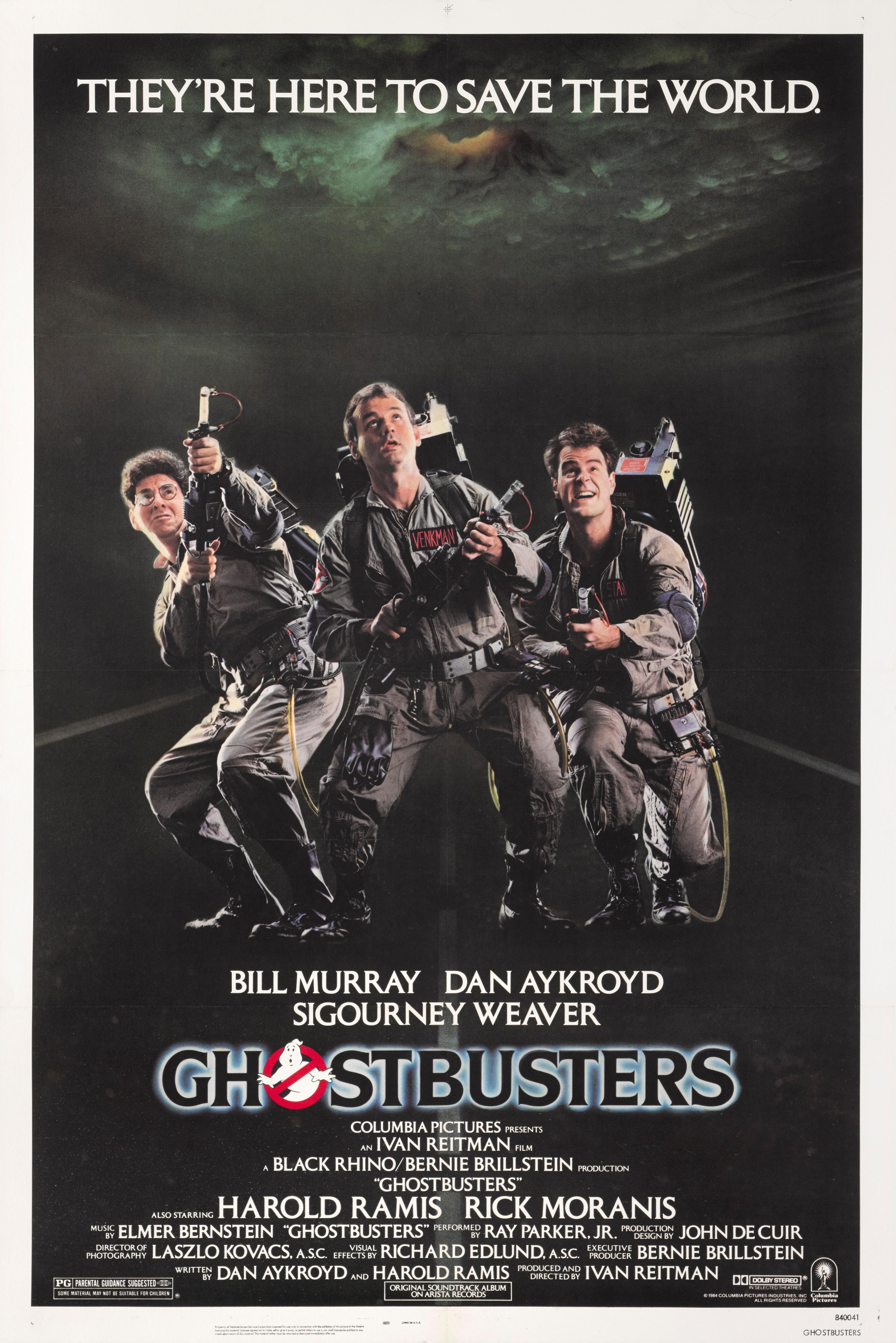 Originales amerikanisches Filmplakat für die klassische Science-Fiction-Komödie von 1984 mit Bill Murray, Dan Aykroyd, Harold Ramis und Sigourney Weaver in den Hauptrollen. Regie bei diesem Film führte Ivan Reitman.

Dieses Plakat ist Erhaltung