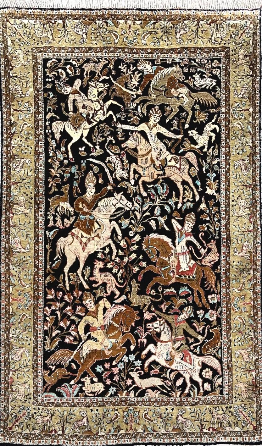 Hand-Woven Ghoum Silk Persian Rug For Sale